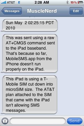 Send SMS message from iPad 3G