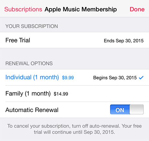 turn off apple music renewal