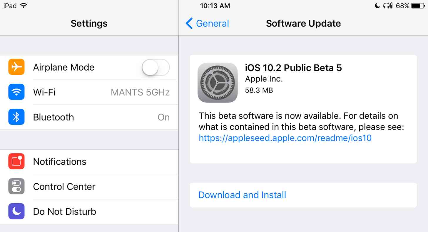iOS 10.2 beta 5 update