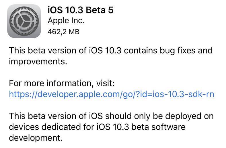 ios 10.3 beta 5