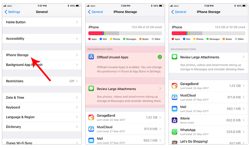 free space on iphone ios 11 by recommendations