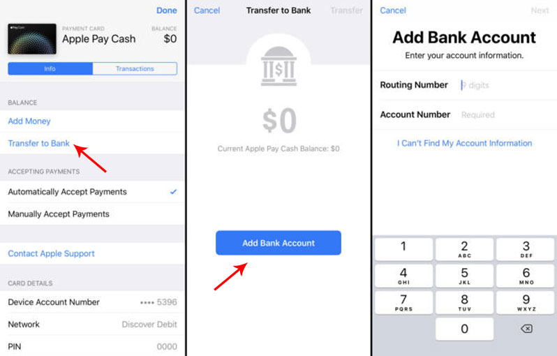 add bank account apple pay cash