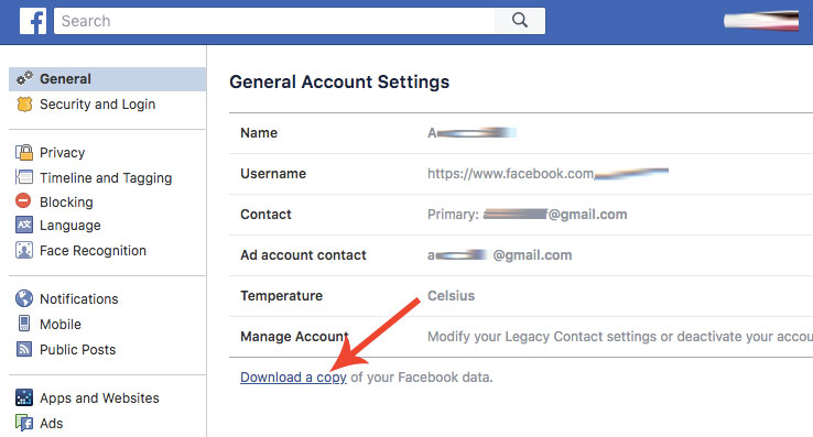 download a copy of your facebook data