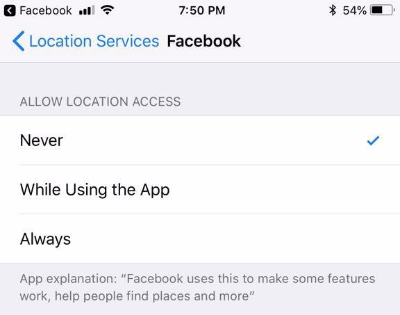never allow location access facebook