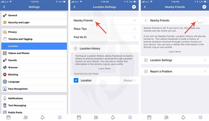 stop location sharing with nearby friends facebook