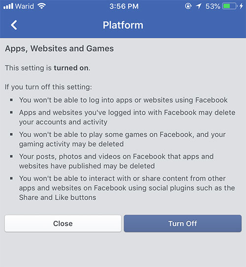disable third party facebook apps platform