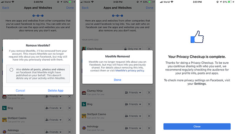 quickly remove facebook apps