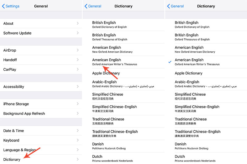 how to enable thesaurus on iphone ios 12