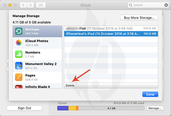 How to delete icloud backup of iphone or ipad using mac