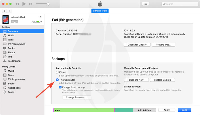 how to backup iphone ipad to itunes