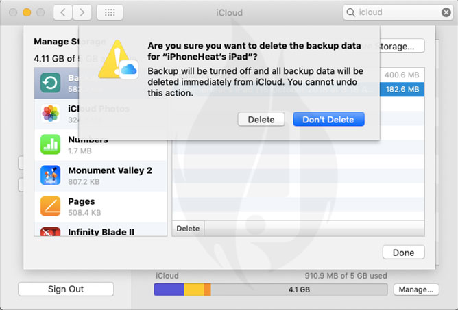how to delete icloud backup of iphone or ipad using mac
