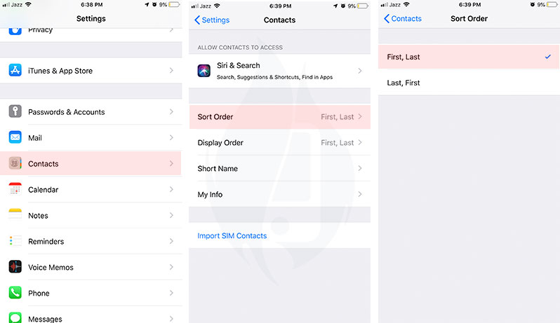 How to sort contacts by first name on iphone or ipad