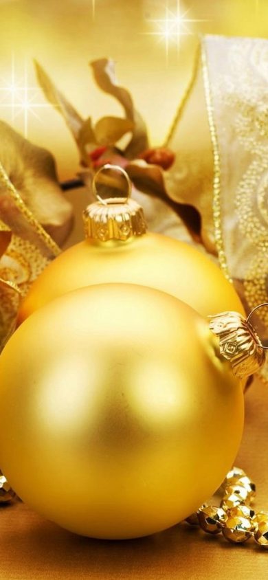 golden Christmas balls iPhone xr wallpapers