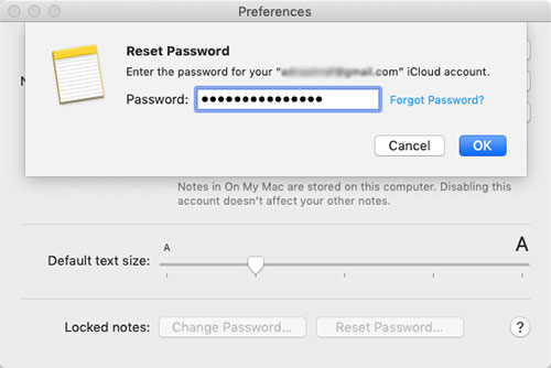 how to reset notes password on mac
