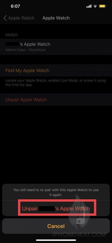 unpair apple watch with iphone